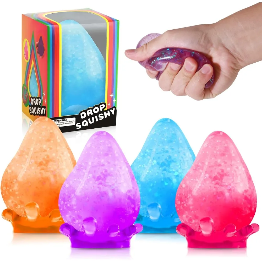 Squishy Drop Fidget Toy Stress Relief Sensory Toys for Adults Kids Autism ADHD, Ice Cube Shape Hand Exercise Stress Ball Gifts