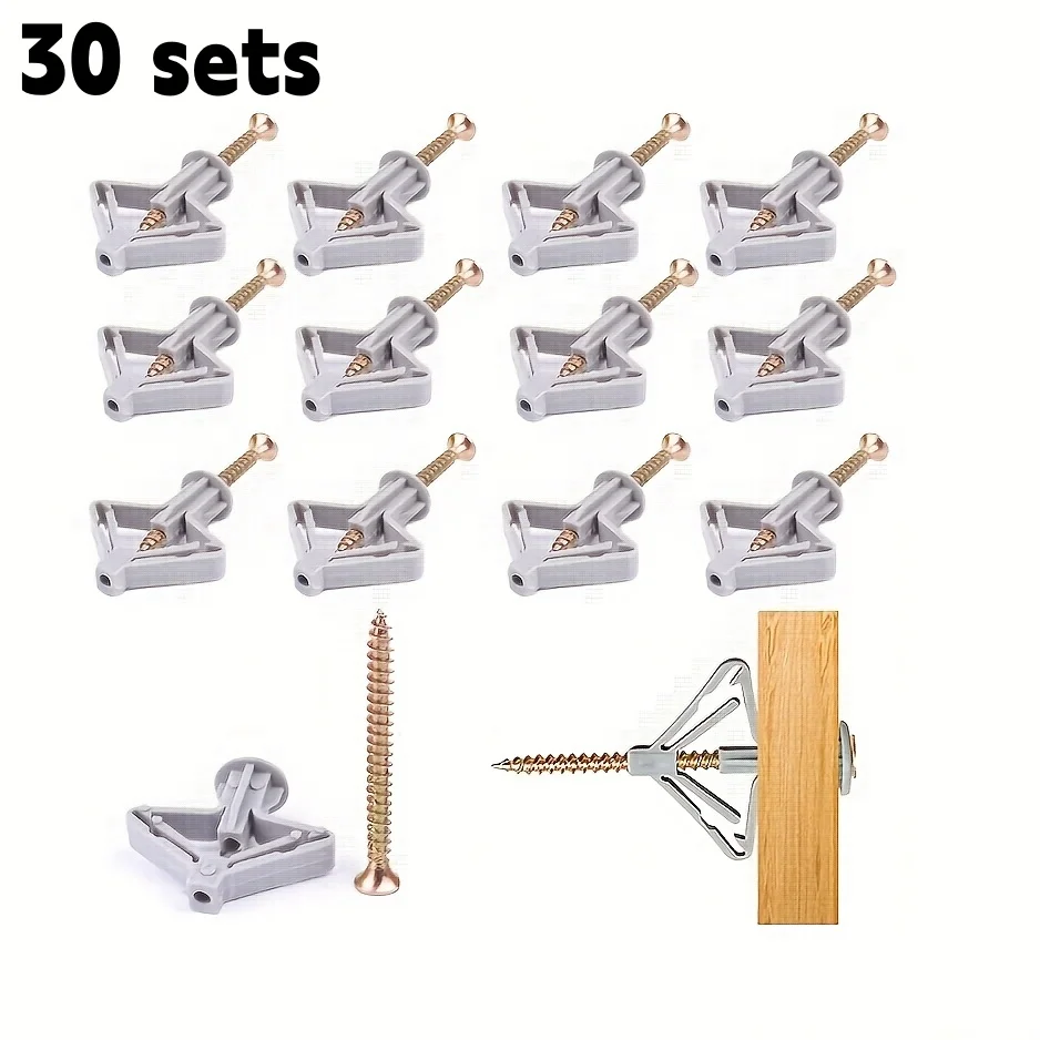 30Sets Plasterboard Expansion Screw Tube Drywall Anchor Bolt Hollow-Wall Plug Fixed Airplane Expansion Plug Gypsum Board Dowels