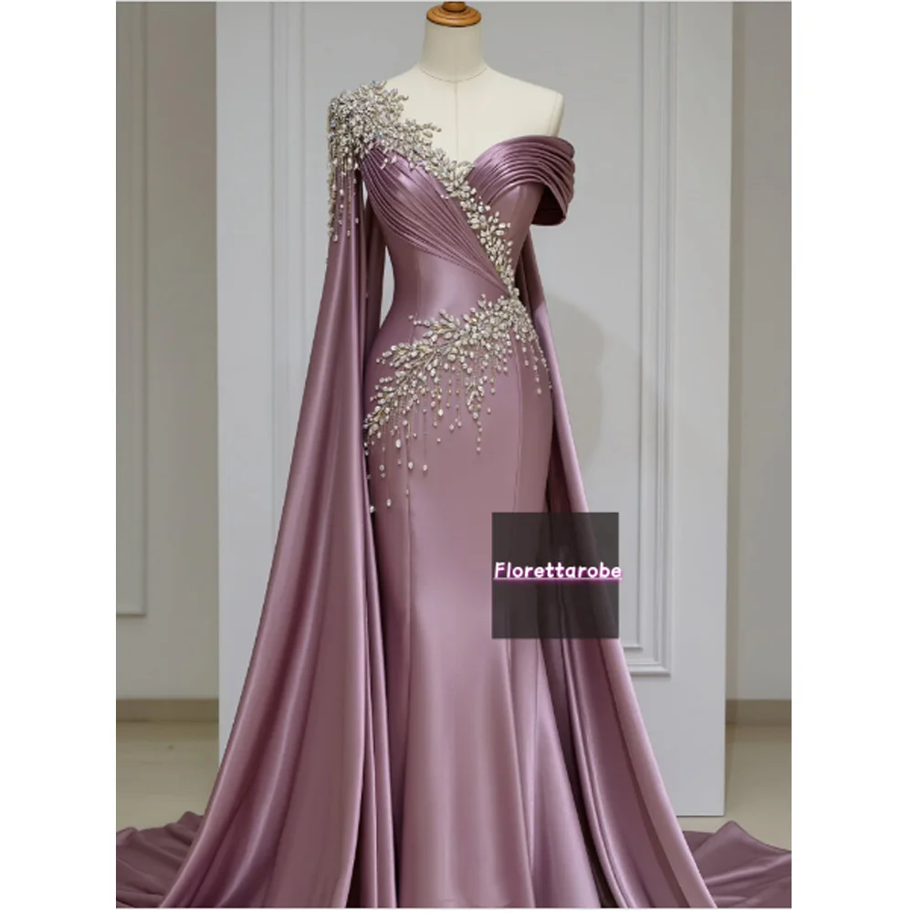 

Florettarobe 3, дизайн, элегантные фиолетовые аппликации, бусы, жемчуг, вечерние платья, атласные платья русалки для выпускного вечера по индивидуальному заказу