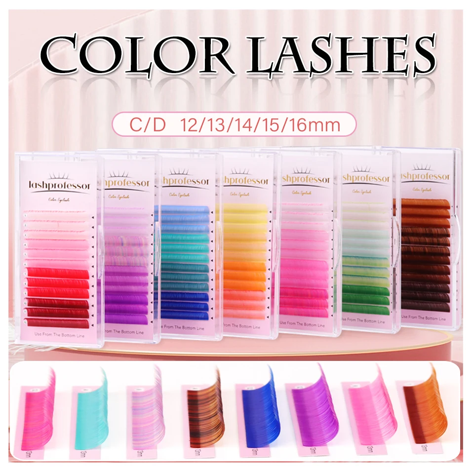 Lashprofessor Ombre Colour Lash Extension Faux Mink Purple Blue Red Colorful Lash Mix 4 Colors Rainbow Colored Eyelash Extension