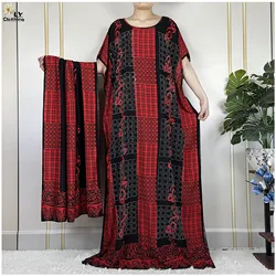 Nuovi abiti estivi musulmani in cotone a maniche corte con grande sciarpa stampa moda allentata abito Casual Maxi donne africane vestiti Abaya