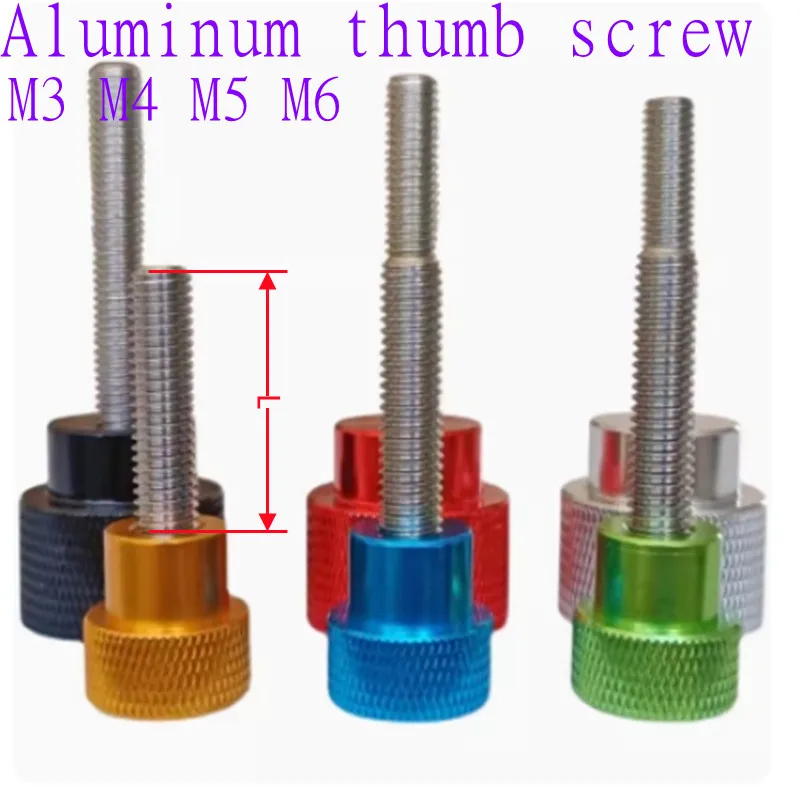 5pcs M3 M4 M5 M6 Colourful Aluminum Head Thumb Screw Stainless Steel Thread Hand Thumb Screw