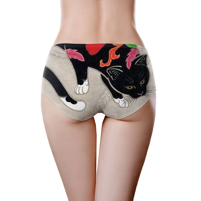 Cartoon Cat Print Sexy Underwear Women Briefs Sports  Breathable Intimate Lingerie Underpants Girls Panties Women Panty