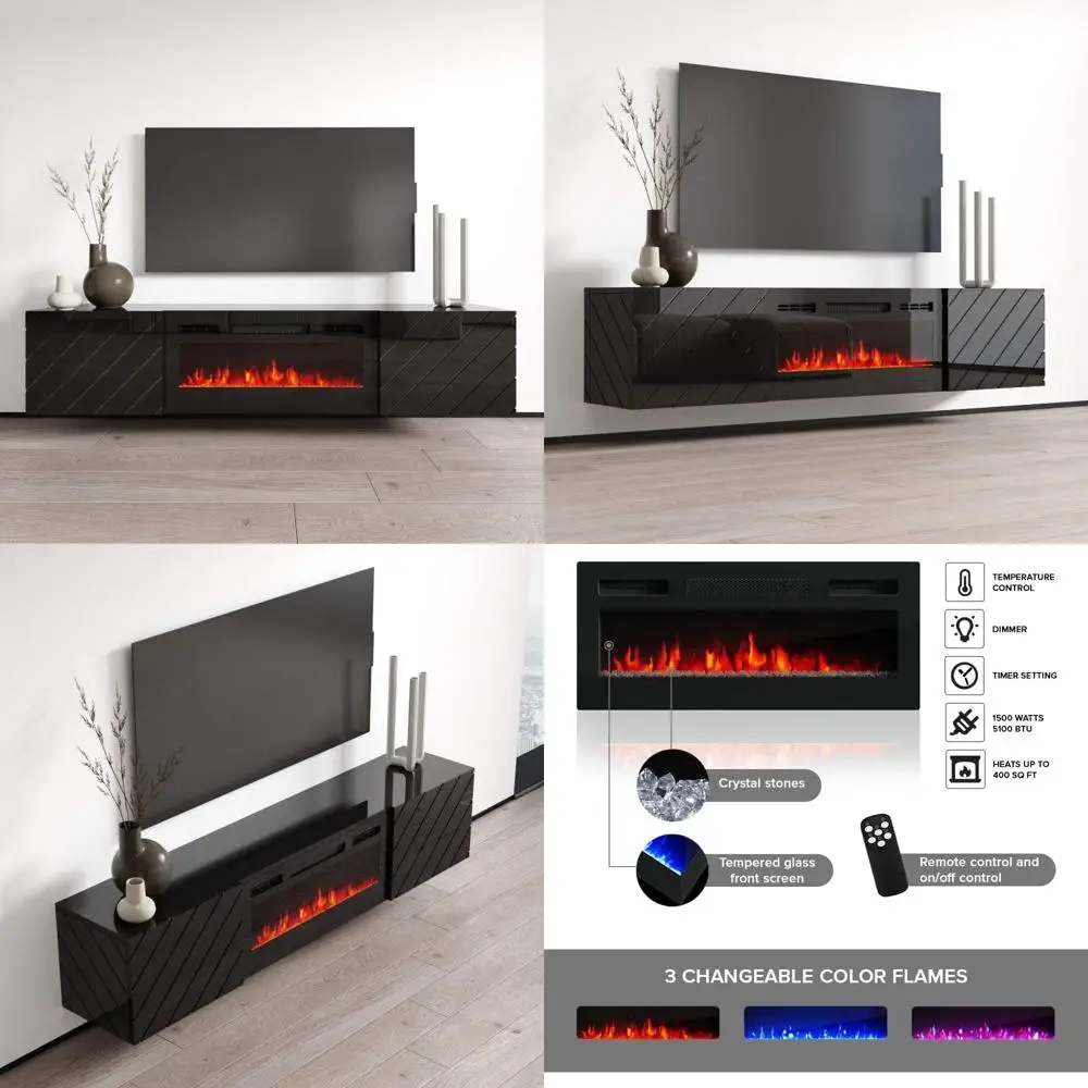 Modern Floating TV Stand with Storage Cabinets - High Matte Entertainment Center