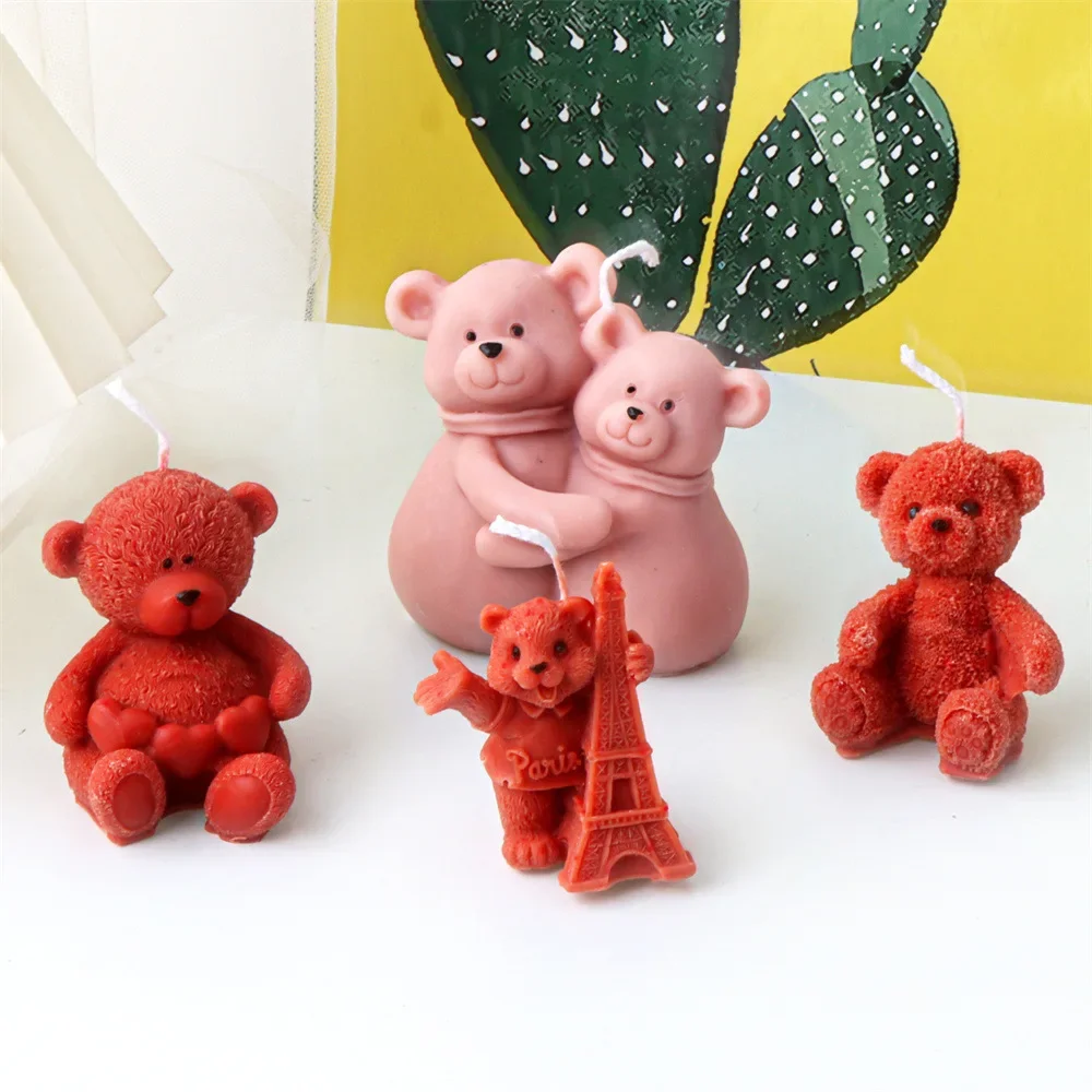 ثلاثية الأبعاد الكرتون عناق الدب قوالب السيليكون لطيف الحيوان الحب الدب المعطرة قالب شمع الجص راتنجات الايبوكسي قوالب شمعة صنع عدة