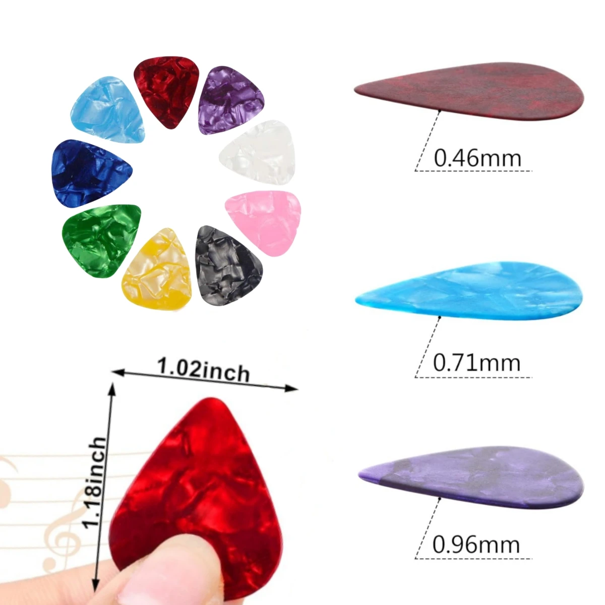 Miwayer 10 PCS  Guitar Pick Different Thickness Colorful Celluloid Guitar Picks Plectrums, 0.46mm, 0.71mm(Color Random) image 5