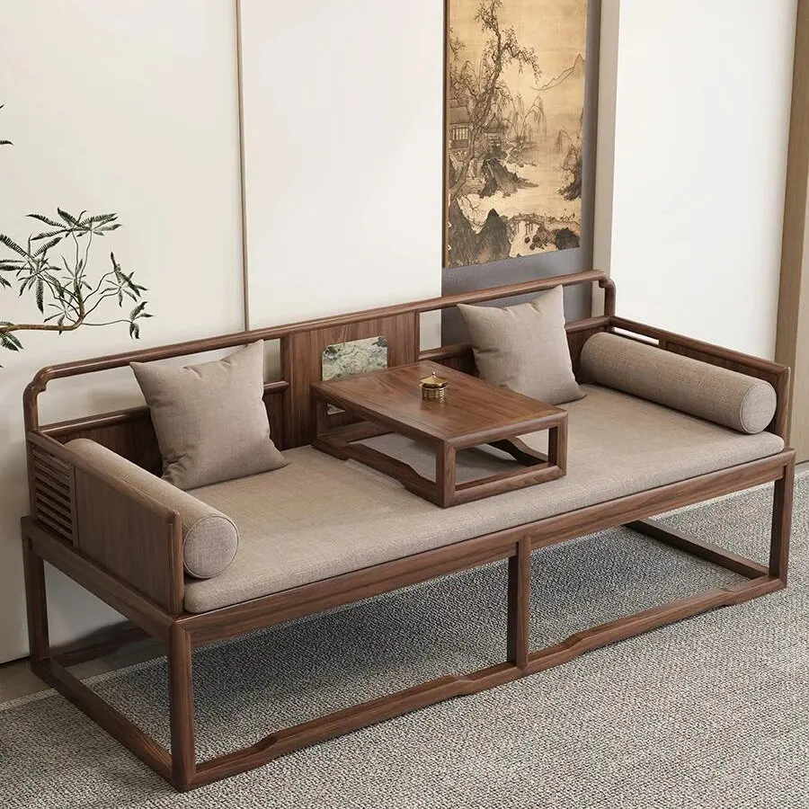 

New Chinese-style North American black walnut bed solid wood sofa bed dual-purpose Arhat bed