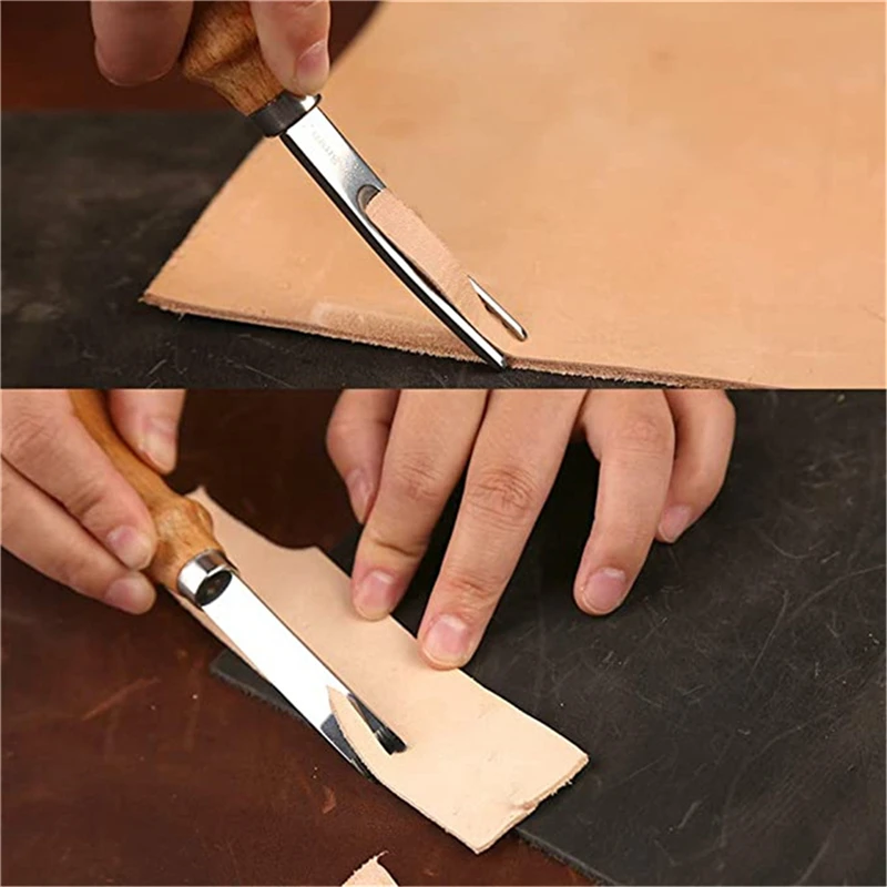Practical Leather Craft Edge Beveler Skiving Beveling Knife DIY Cutting Hand Craft Tools With Wood Handle A4mm A6mm A8mm