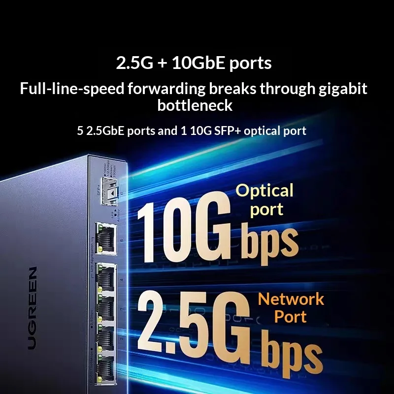 UGREEN CM754-15812 2.5G Ethernet Switch 8 Port 10G Fiber Metal Web Managed for NAS Modem