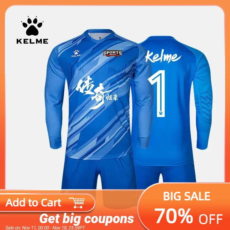 KELME Men Football Jerseys Goalkeeper Jersey Kid Long Sleeve Football Uniform Soccer Shorts Traning Sponge Protector 3801286