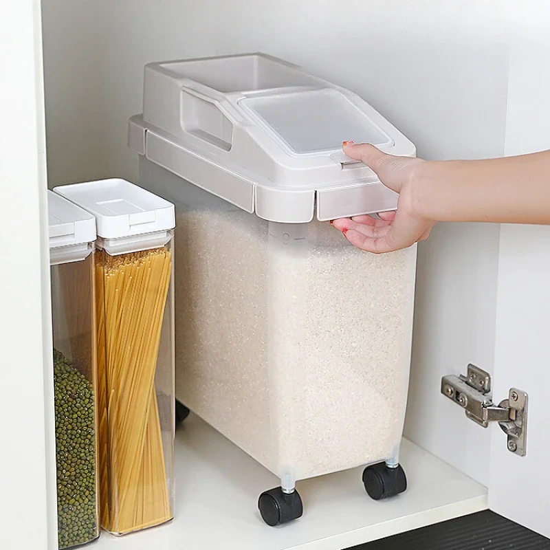 صندوق تخزين أرز بلاستيكي شفاف كبير، حاوية حبوب محكمة الغلق مقاومة للرطوبة لتخزين طعام المطبخ #2