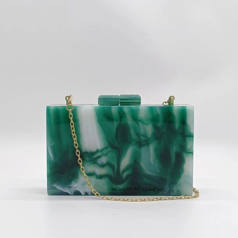 Luxury Brands Women Wallet Emerald Green Acrylic Evening Bag Shoulder Crossbody Elegant Clutch Purse Wedding Party Chain Handbag