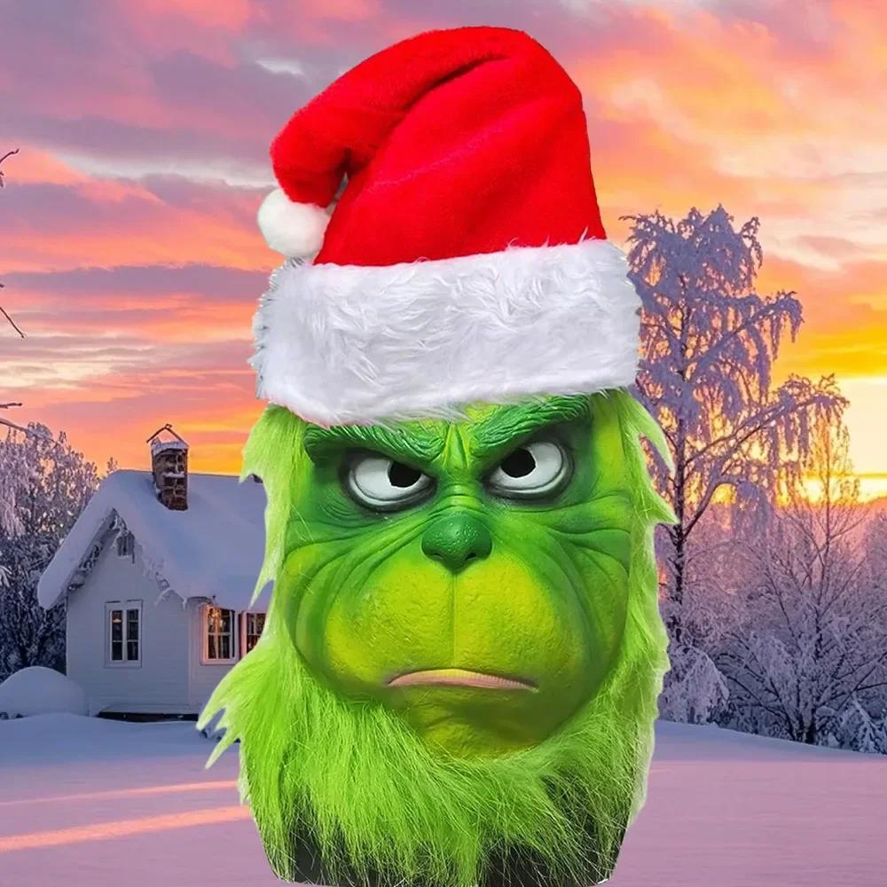 

Christmas Latex Comedy Movie Carnival Party Props Gift Green Halloween Cosplay Mascarillas Mask and Gloves Costume Geek Stole