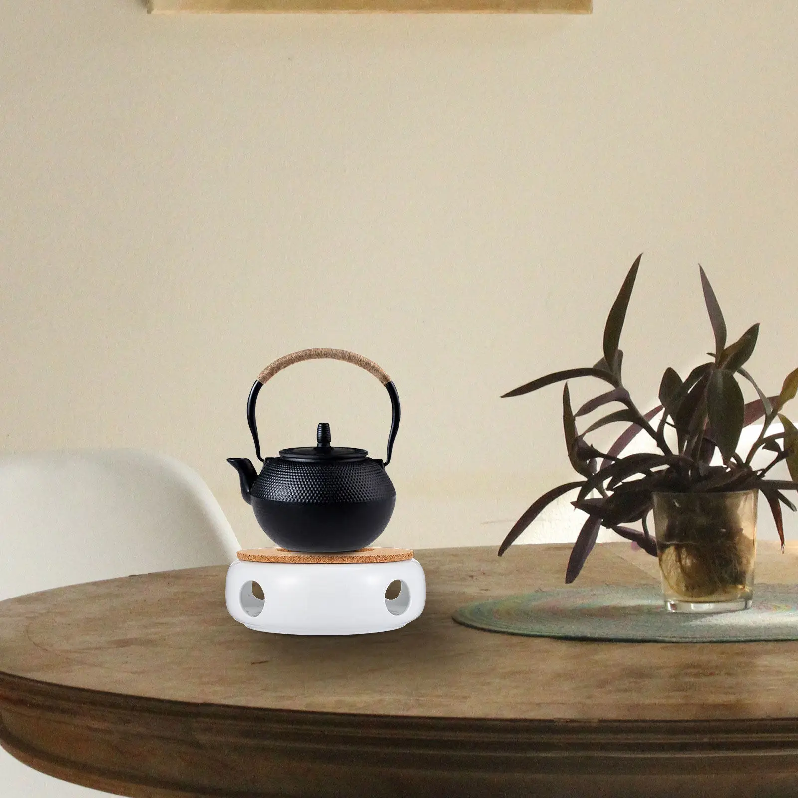 

1Pcs Ceramic Teapot Warmer Handcrafted Wood Tea Heater Stand for Brewing Warming Home Office Cafe Teapot Warmer