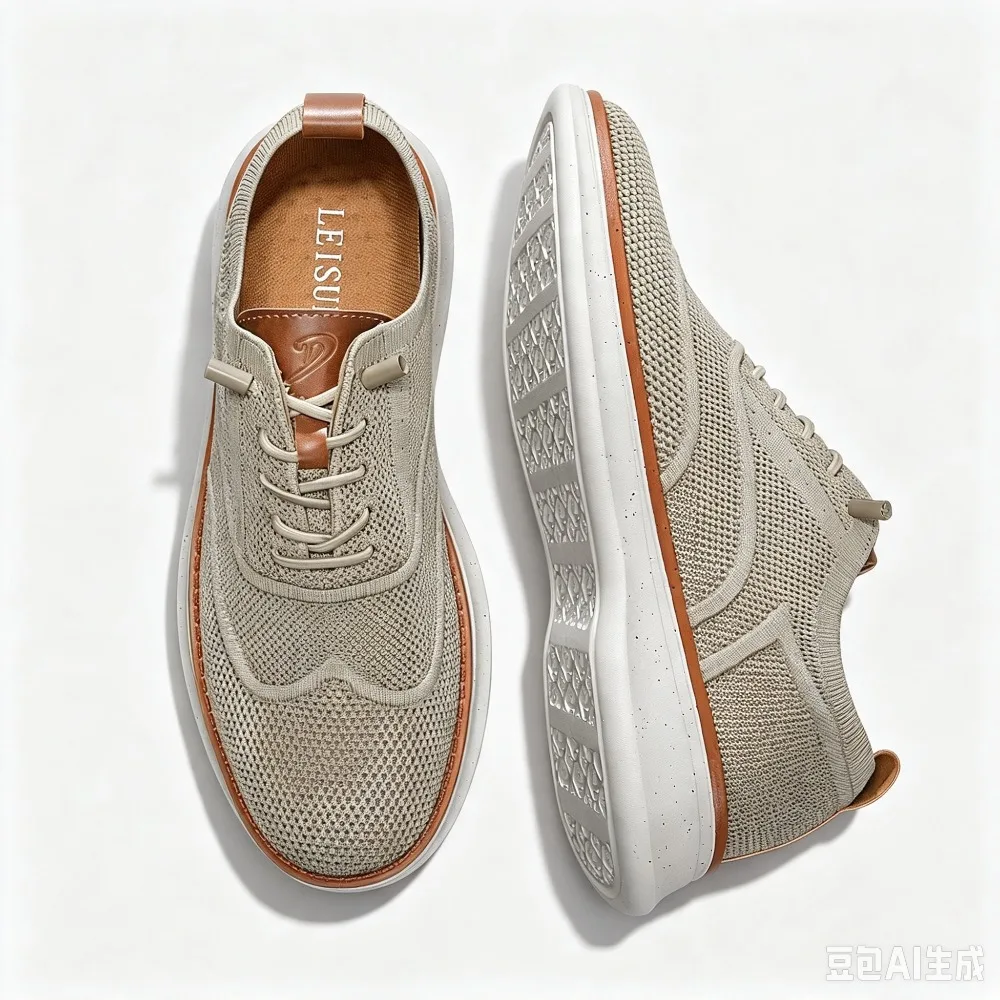 Men Breathable Fly Knit Wingtip Brogue Sneakers Lightweight Elastic Lace Up Business Casual Oxford Walking Shoes