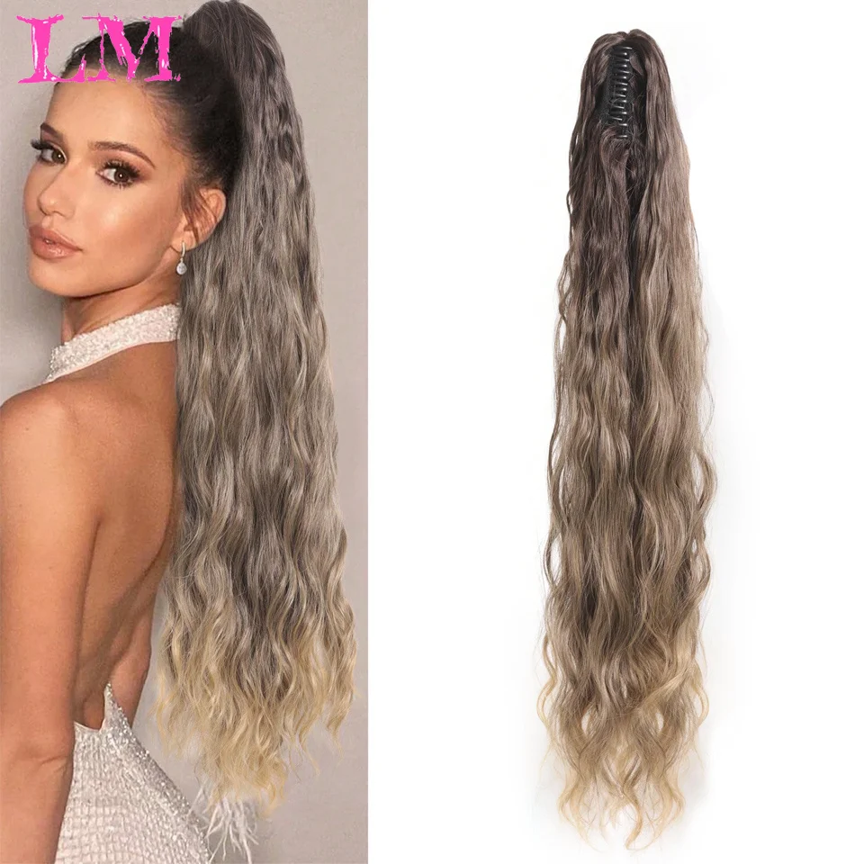 LM 32 inch claw shaped ponytail with corn whiskers and water waves for soft and natural hair