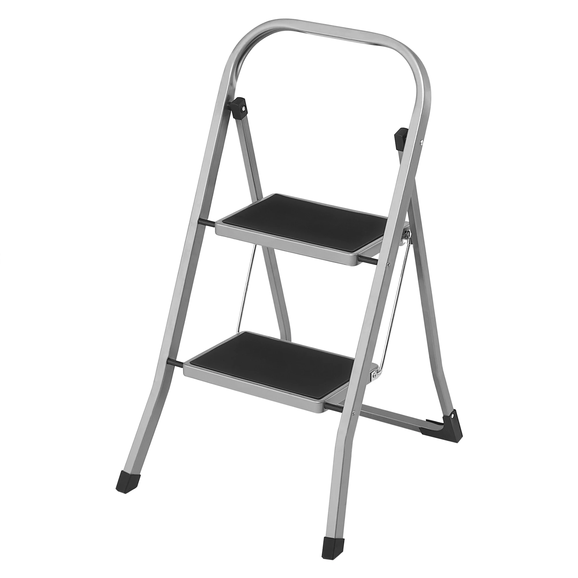 Escalera Plegable SONGMICS, 2 Peldaños, Acero Aleado, Blanco/Gris, 150 kg, Certificación EN14183