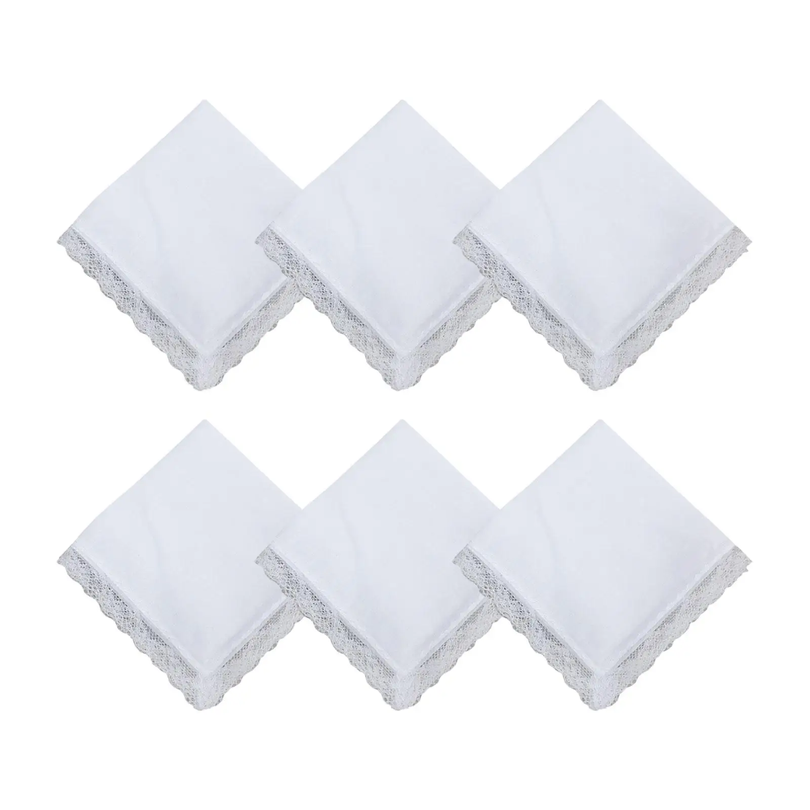 Lenços de Algodão Puro com Guarnição do Laço, Lenços, Necessidades Artesanato DIY, Presente Hanky Branco, 6 Pcs