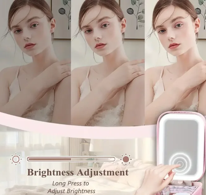 

Складной портативный ящик для хранения с лампой, косметичка для хранения, двухслойное многофункциональное бытовое косметическое зеркало, настольное зеркало