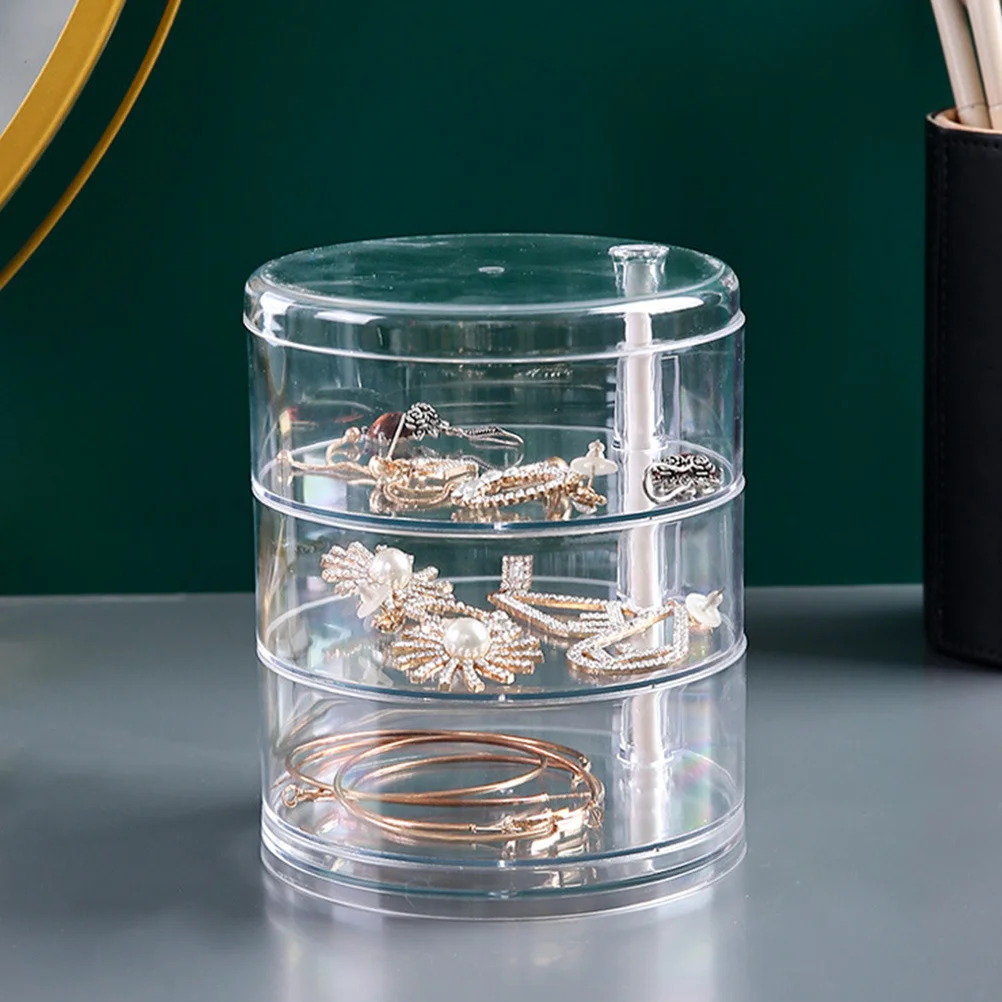2 قطعة صندوق منظم مجوهرات متعدد الطبقات قابل للتدوير 3-Layer صندوق تخزين مجوهرات شفاف لقلادة أقراط أساور خواتم