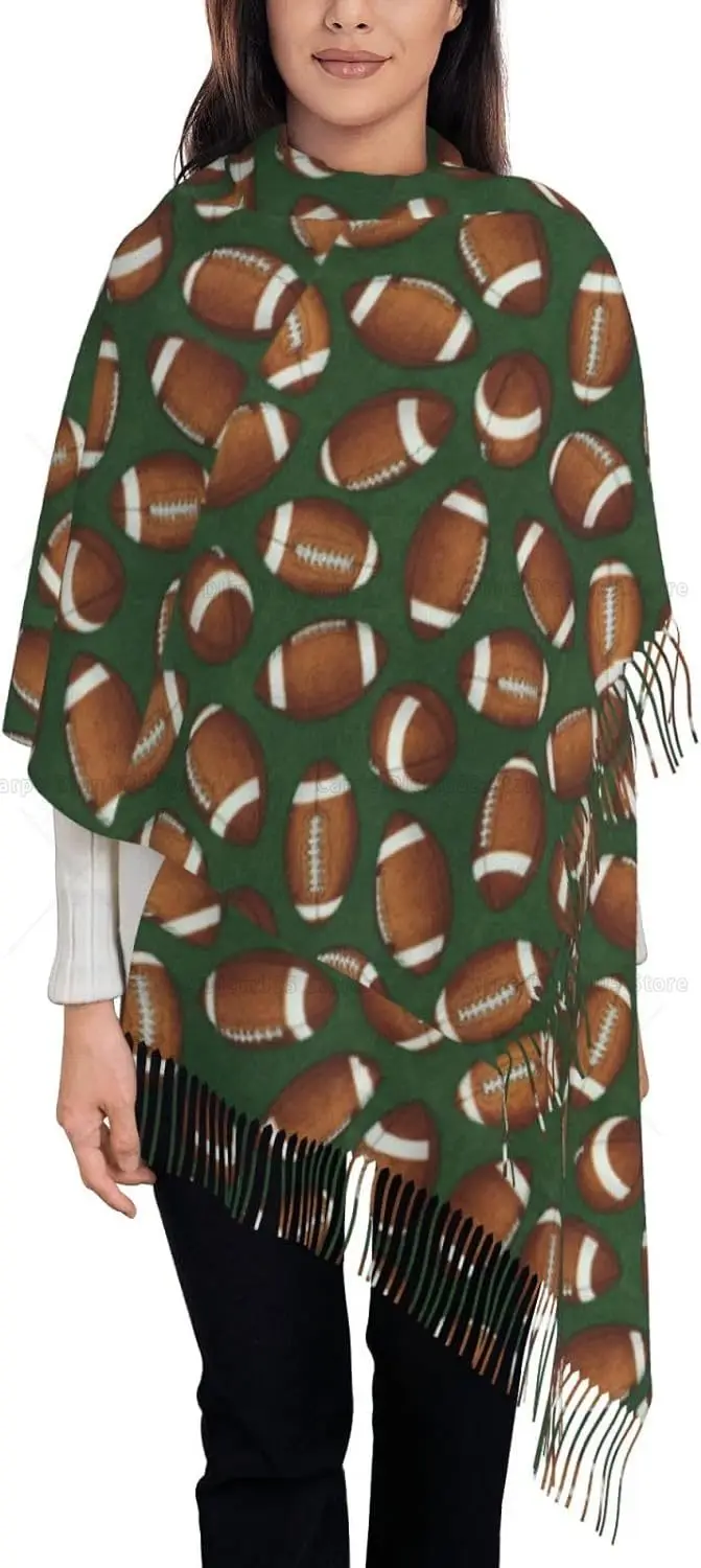 

Футбольный зеленый шарф с кисточками и принтом 77,6 x 28,3 дюйма, шарф-шаль, женский теплый мягкий подарок на осенне-зимний сезон