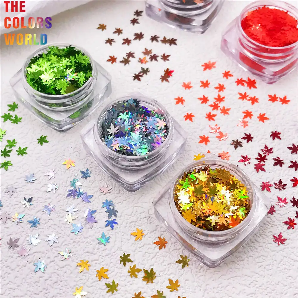 TCT-733 Autumn Colors Maple Leaf 4MM Nail And Hair Glitter Sequins Plastic Makeup Furniture Spray Paint Gifts Concerts Crafts