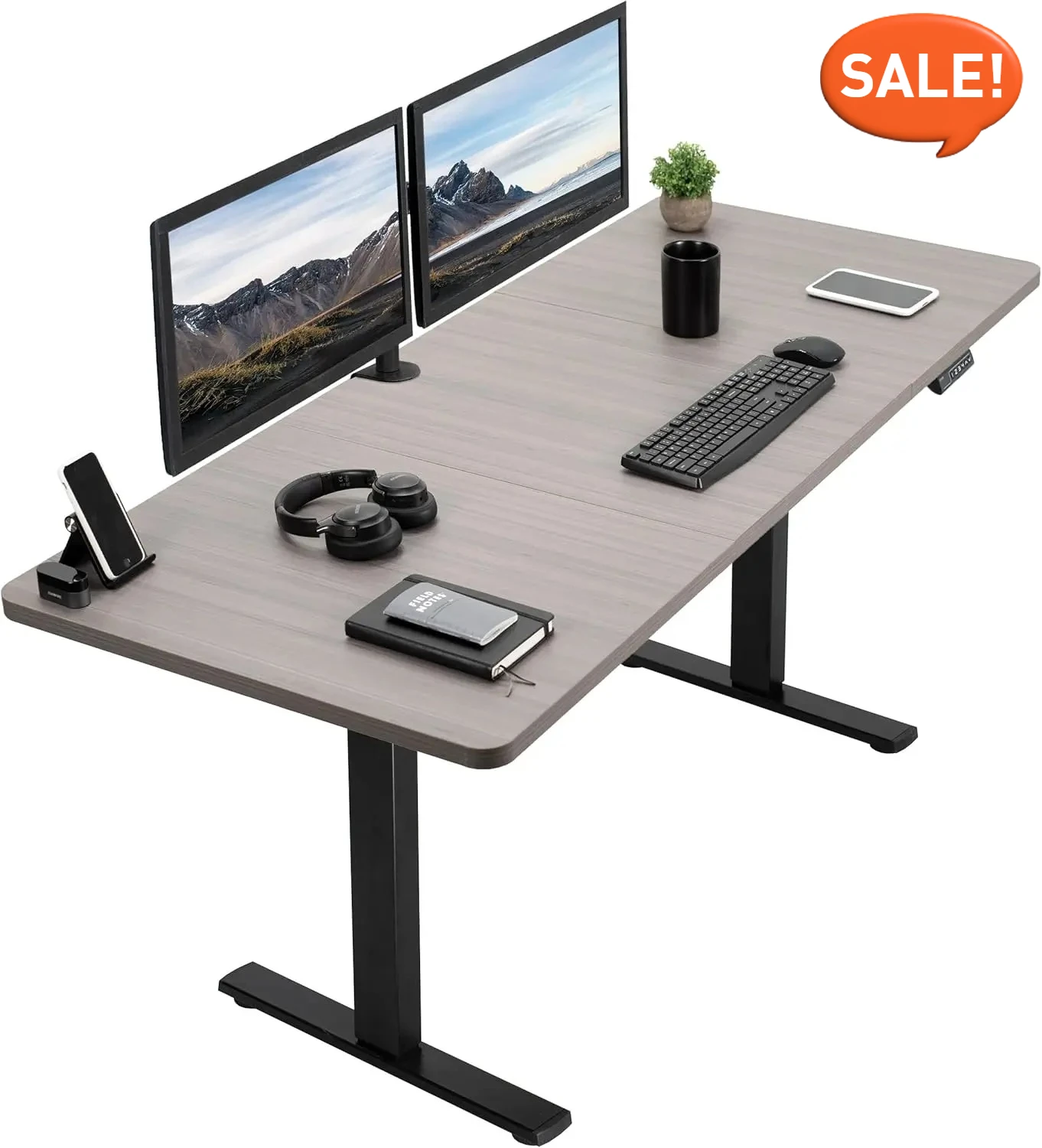 

Memory Height Adjustment, 1B Series, Dark Gray Top Black Frame ,Electric 71 x 30 in Standing Desk, DESK-KIT-1B7G