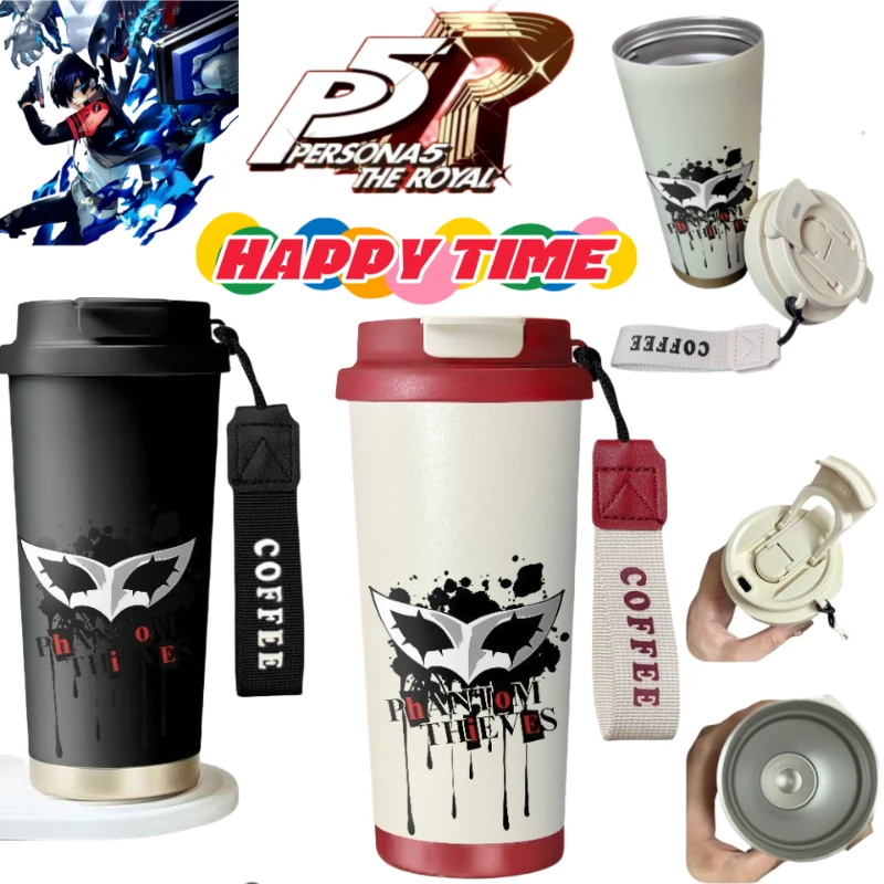 

Persona Amamiya Ren Akechi Goro Creative Cartoon Insulated Mug Autumn and Winter Convenient Lanyard Stainless Steel Coffee Cup
