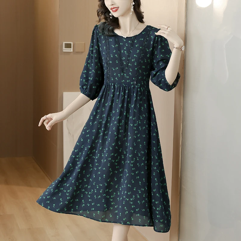 

Summer New Womens Elegant Two-Piece Dress Temperamental Irregular Dress Fashion Chiffon Plus Size Short Sleeve Print Dresses