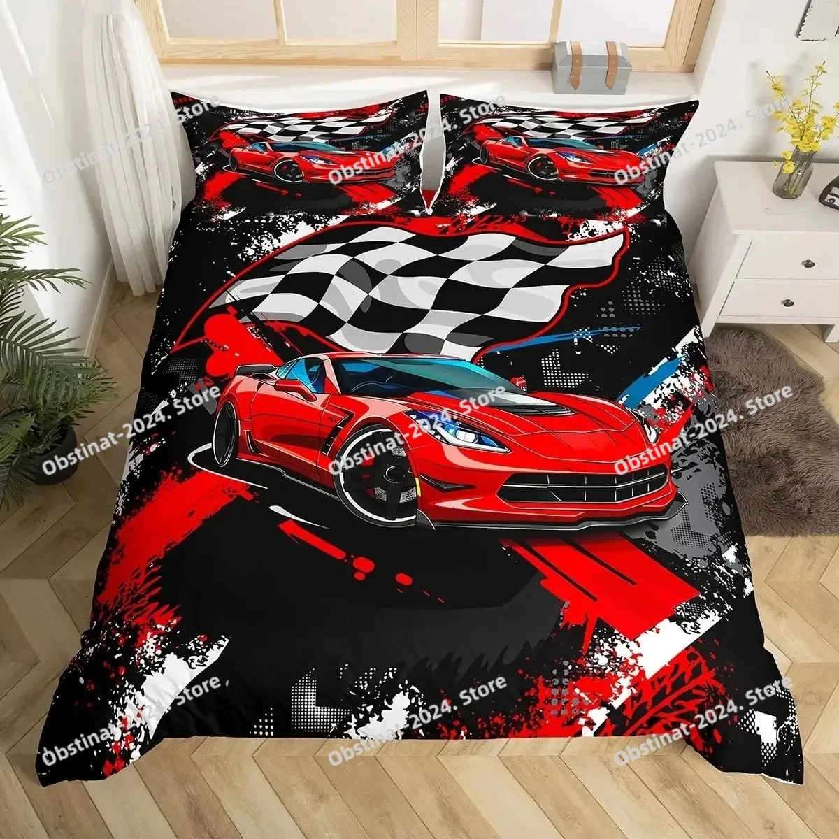 

Cool racing bedding duvet set 3D car themed extreme sports sports car duvet set comfortable ultra-fine fiber