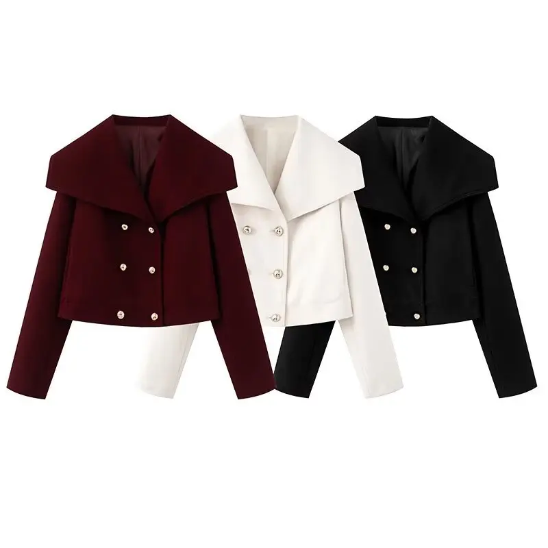 

2026 Autumn/Winter European American Style Women Street Fashion Solid-color Lapel Double-breasted Casual Woolen Jacket for Women