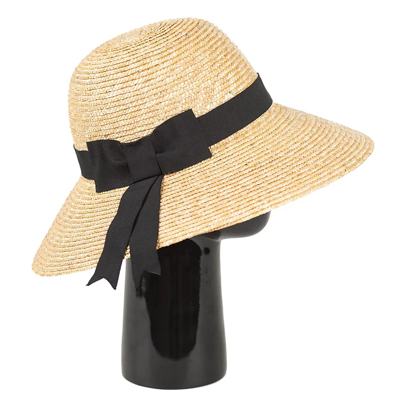 X263 Bow Ribbon Decoration Straw Wide Brim Sun Cap Ladies Travel Beach Sunscreen Straw Sun Cap Wheat Straw Dome Top Hat