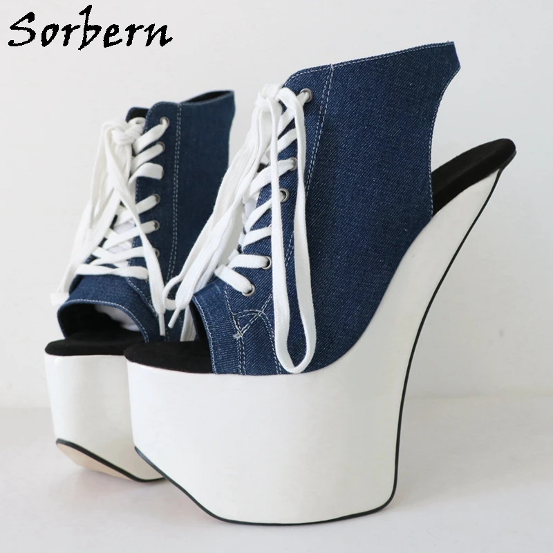 Sorbern Heelless Slingback Shoe Thick Platform Sneaker Summer Style Ankle High Fetish Black And White Drag Queen Shoe Open Toe