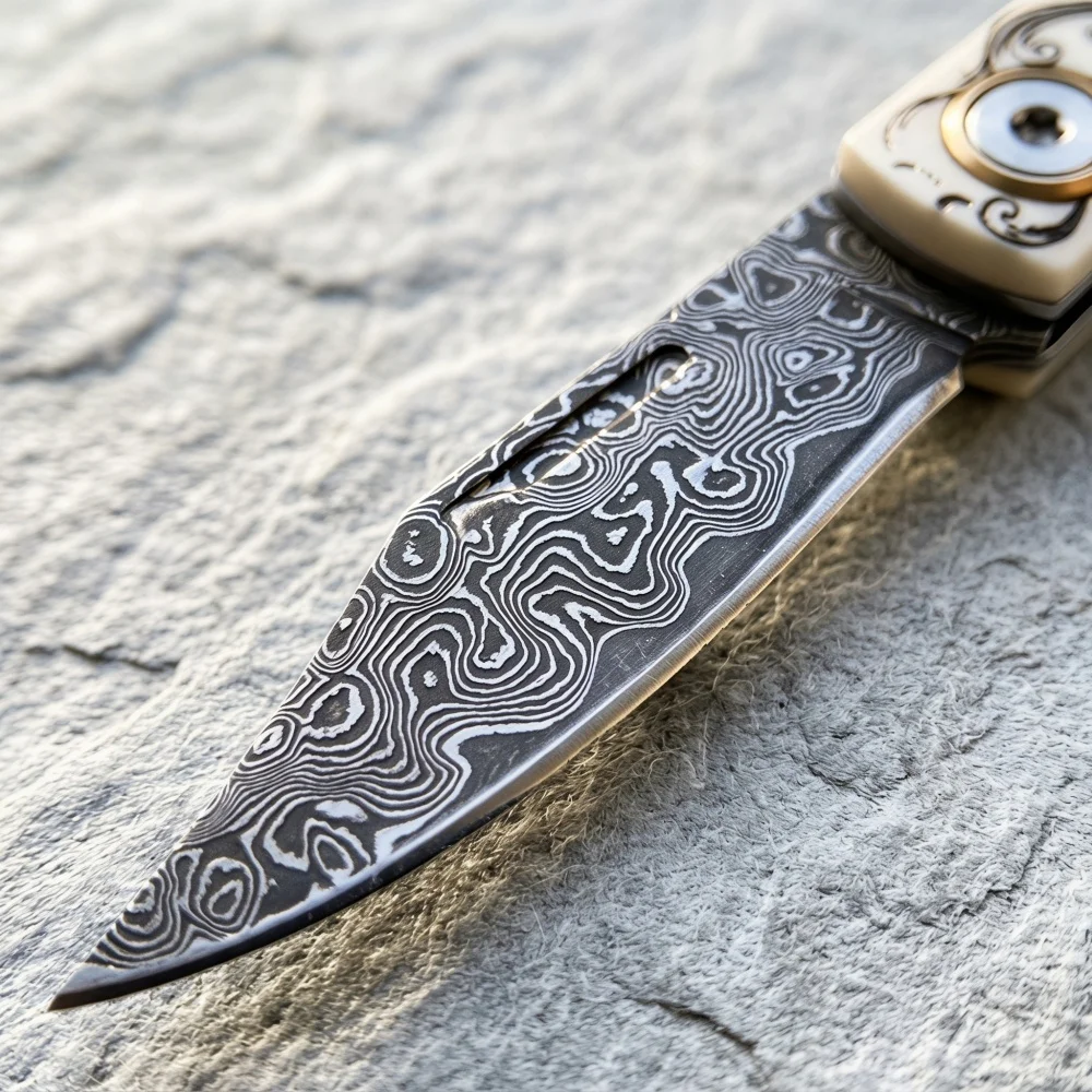 Damascus Lightweight Outdoor Fishing Folding Knife with Lanyard Carving Handle Camping Picnic Tool High-quality Kitchen Knives