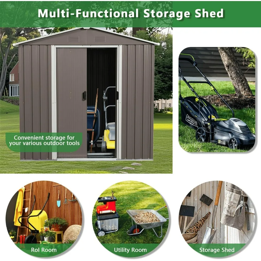 Gray 6-Foot by 5-Foot Metal Storage Shed with Secure Sliding Doors, Ventilated Outdoor Garden Shed featuring Hooks and Durable S