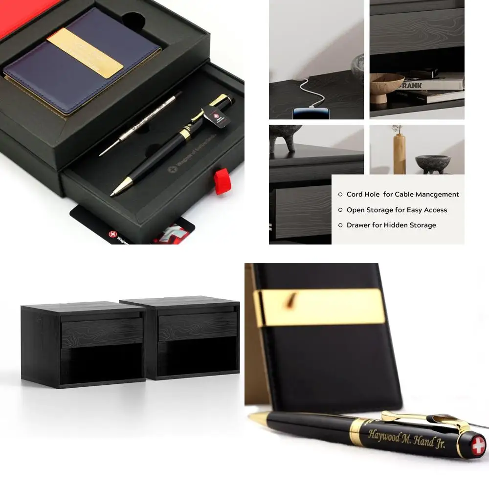 

24K Gold-Plated Engraved Men's Genuine Leather Money Clip with Rollerball and Ballpoint Pens - Groomsmen Gifts, Customizable 20-