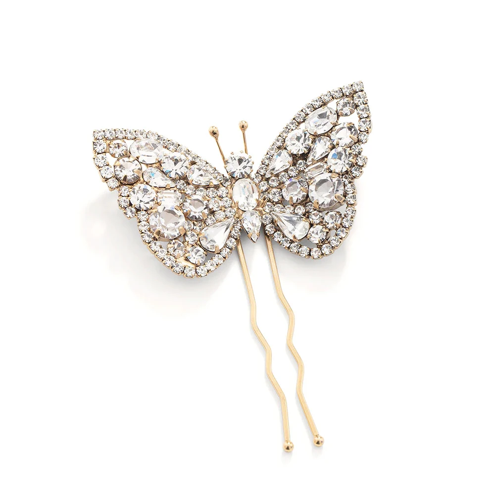 Fashion Rhinestones Butterfly Hairpin Clip Wedding Accessories for Women Luxury Bling Crystal Bridal Hair Comb Headband Jewelry