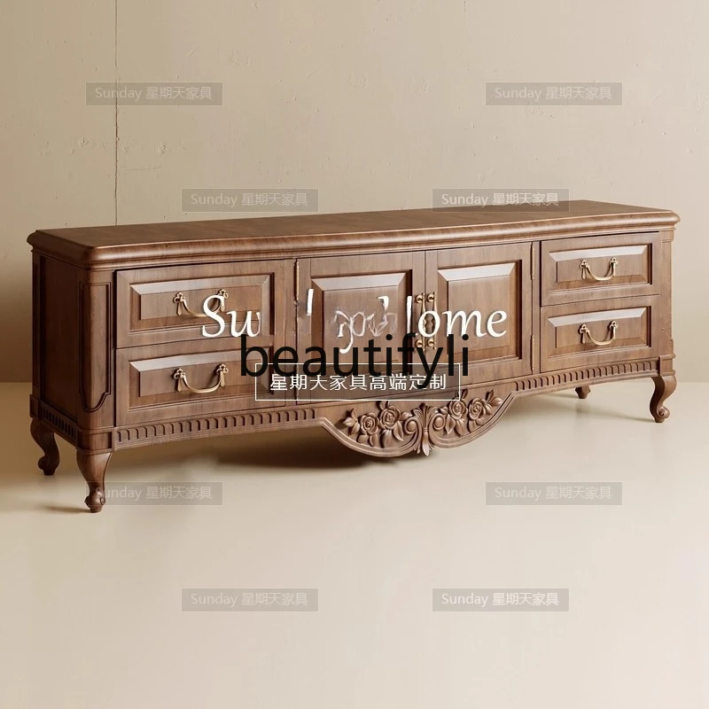 

Light luxury carved TV cabinet Modern retro multi-functional locker Living room Villa locker