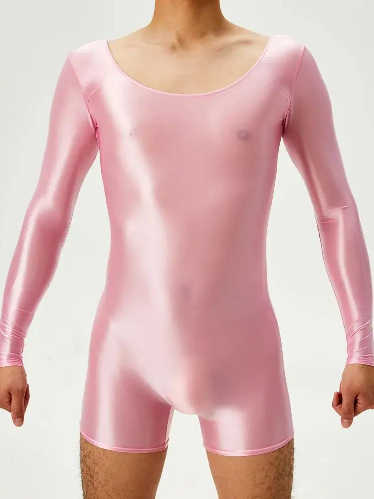 M-XL Unisex High Elastic Playsuits Glossy Shiny Long Sleeve Bodysuit Tights Transparent Swimsuit Hot Sexy Body Teddies Unitard