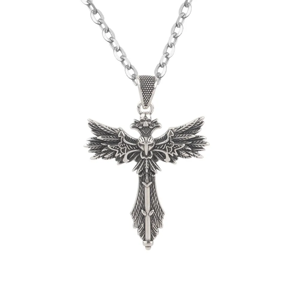 Retro Horus Eye Skull Cross Pendant Necklace for Men Women Hip Hop Punk Street Minimalist Collarbone Chain Jewelry Accessories