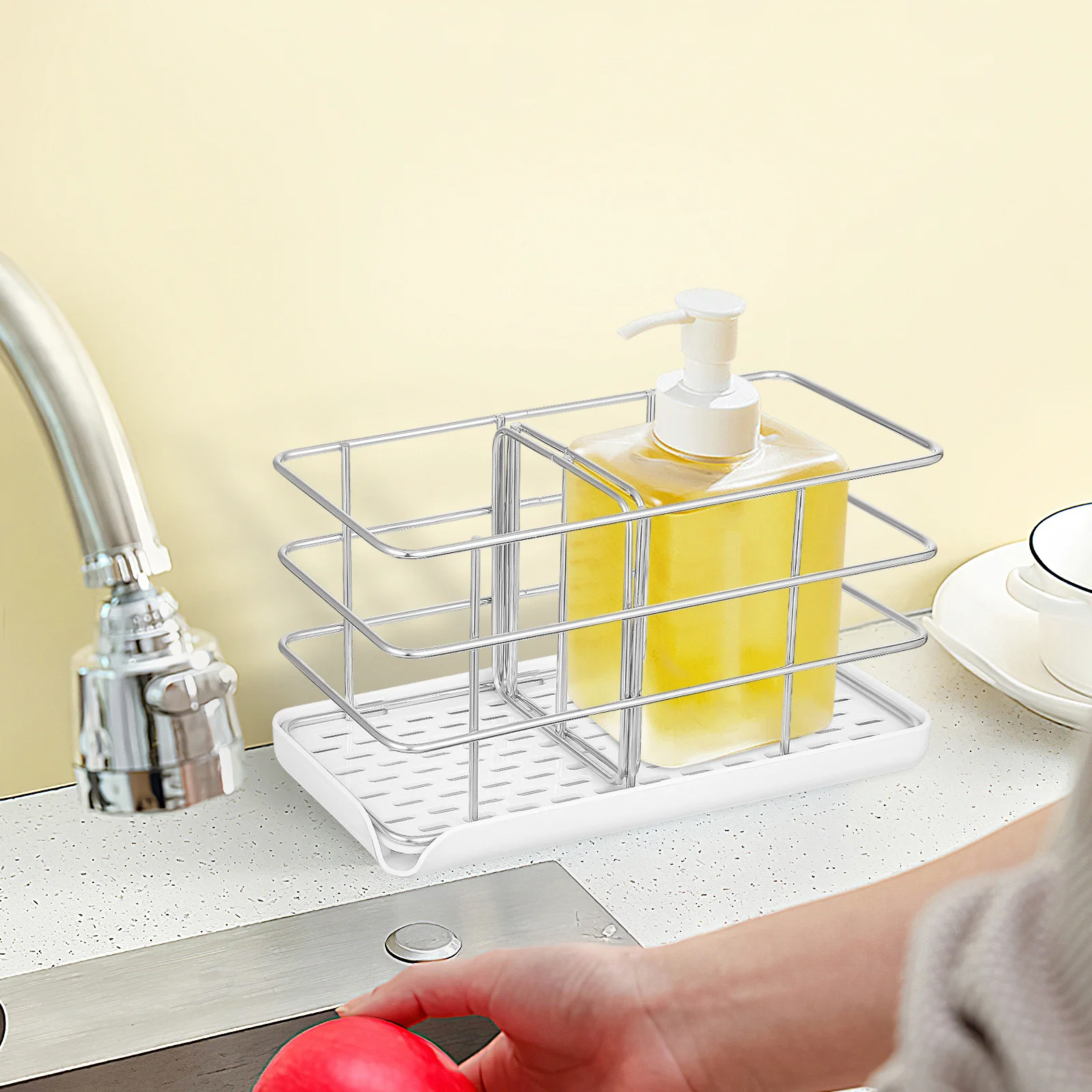 

1pcs Stainless Steel Sponge Holder Tray Kitchen Sink Drainer Rack Organizer Abs Pp Anti-Rust Storage Solution Multifunctional