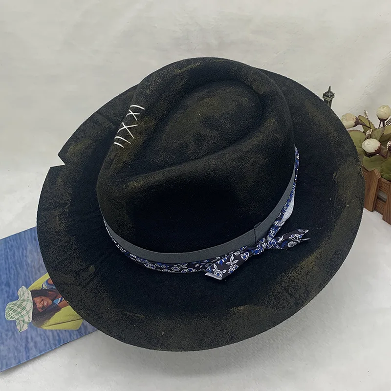 the Derby Hat  men hat felt male fedora with knot  felt hat for summer jazz disco hat for men black fedora hat small brim hat