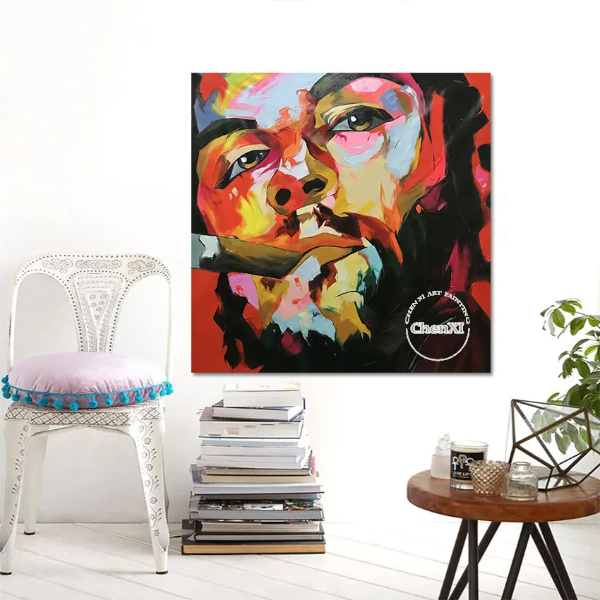 Bar Decor Item Man Smoking Picture Oil Painting On Canvas Pure Hand-painted Palette Knife Portrait Acrylic Luxury Artwork