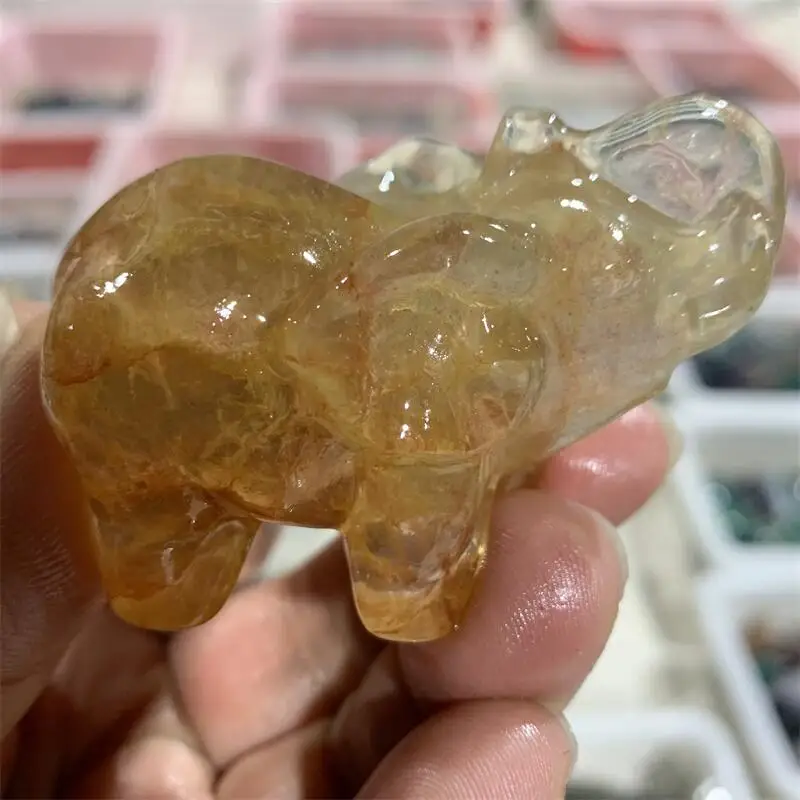 

Natural Yellow Fire Quartz Hematoid Elephant Carving Animal Crafts Healing Crystal Stone Feng Shui Home Decoration Gift 1Pcs