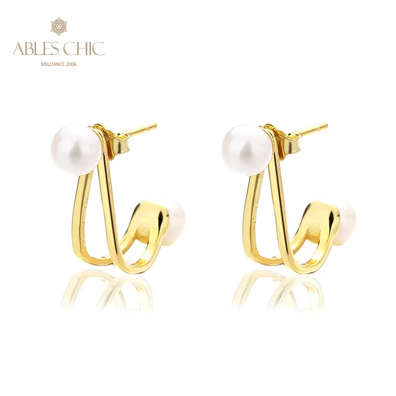 

AC Freshwater Pearls 4-4.5mm Accent Wire Detachable Huggies 18K Gold Tone Solid 925 Silver Stud Earrings PE1048