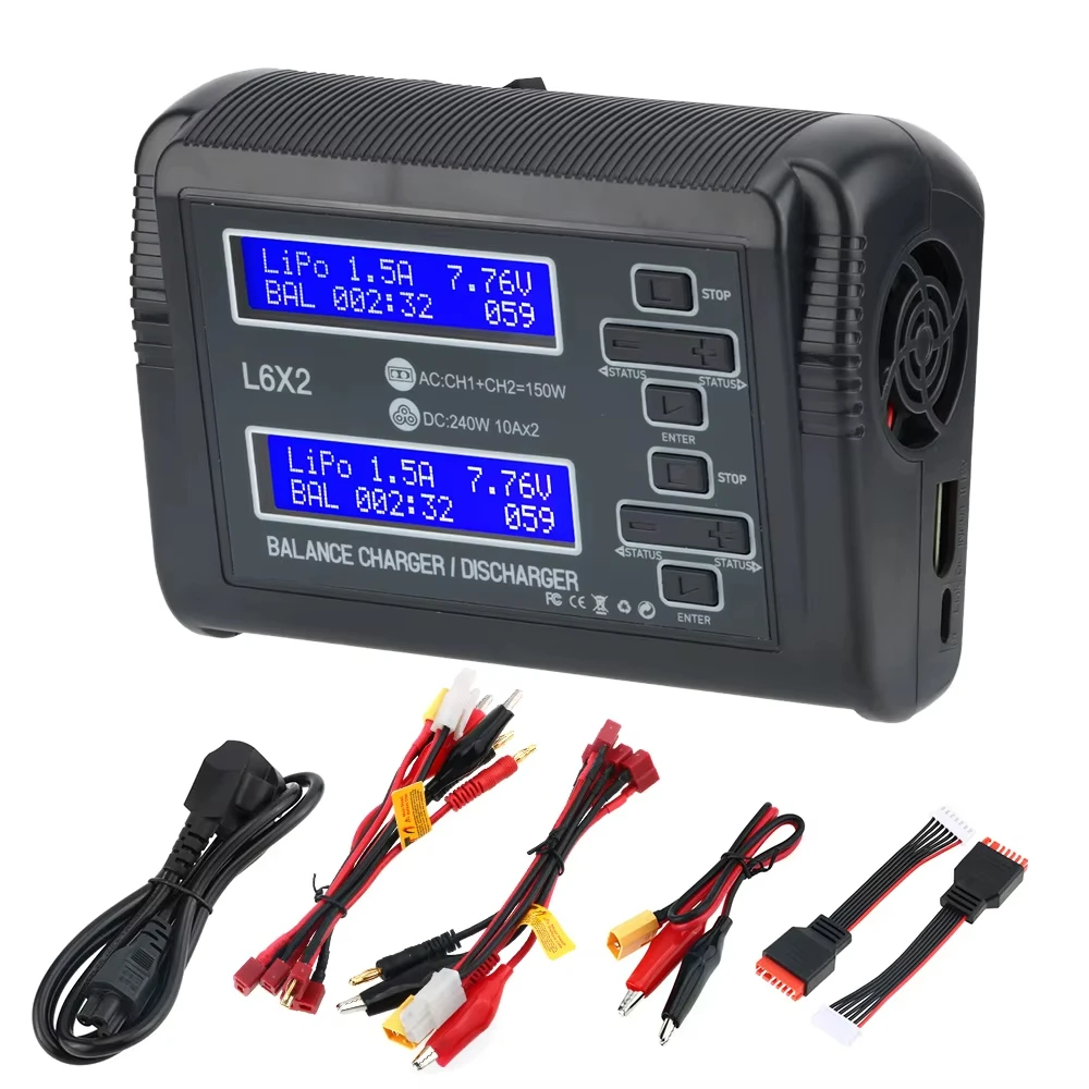

HTRC L6x2 RC Charger Discharger 150W AC / 240W DC Dual Channel 10A for LiPo LiHV LiFe Lilon NiCd NiMh Pb Batteries Balance Charg