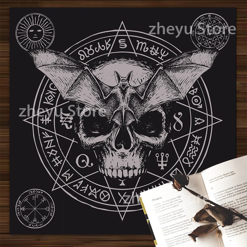 Bat Skull Decorative Tablecloth Divination  Home Decor Tapestry Tarot Game Mat Ornament Waterproof 