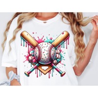 Baseball Ice Cream Dripping Baseball Home Plate Drip T-Shirt Baseball-Drip for Women Softball Graphic Outfit Awesome Saying Tee