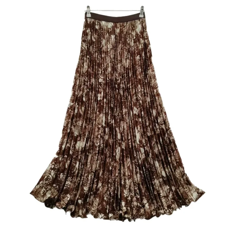 2026 Fashion Sweet Spring Summer Printed Pleated Skirt Women's Chiffon Maxi Skirts Elastic-waist Casual Big-hem A-line Skirts