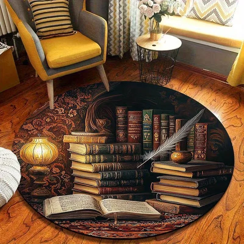 2D Optical Illusion Round Rug Pebble Leaf Mosaic Print Floor Mat Nature Style Home Decor Carpet for Living Room Bedroom